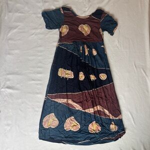 Vintage Navy and Maroon Printed Maxi Dress